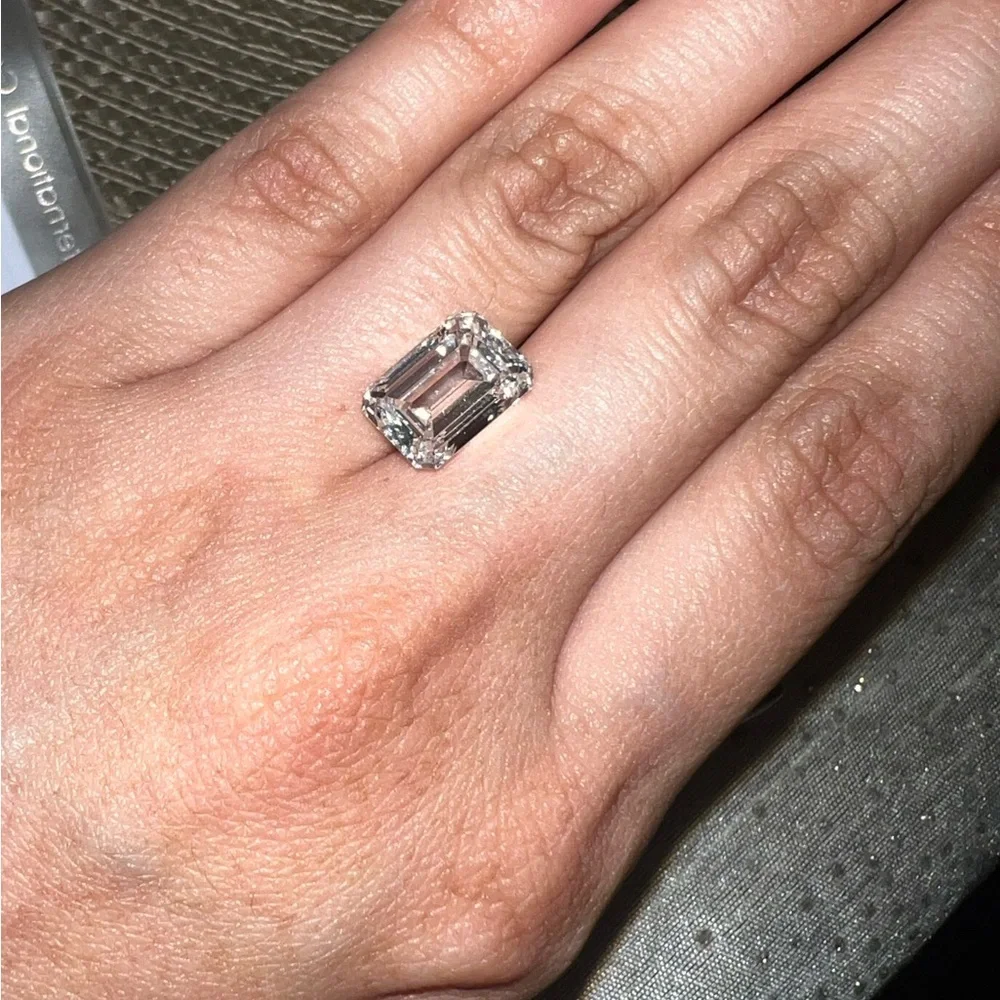 Emerald-Cut Clear Stone Halo Ring - Silver Tone